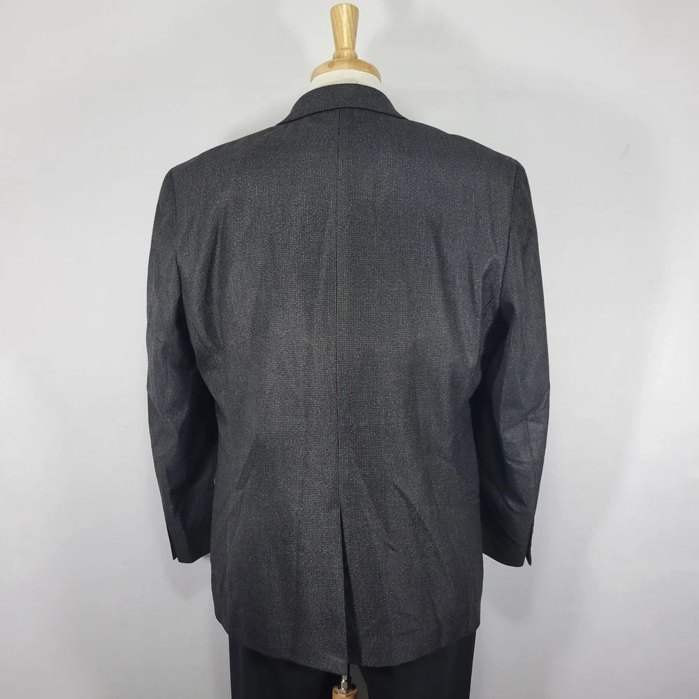 Chaps Men's Sport Coat Blazer Two Button Charcoal‎ Black Poly Blend Size 44R